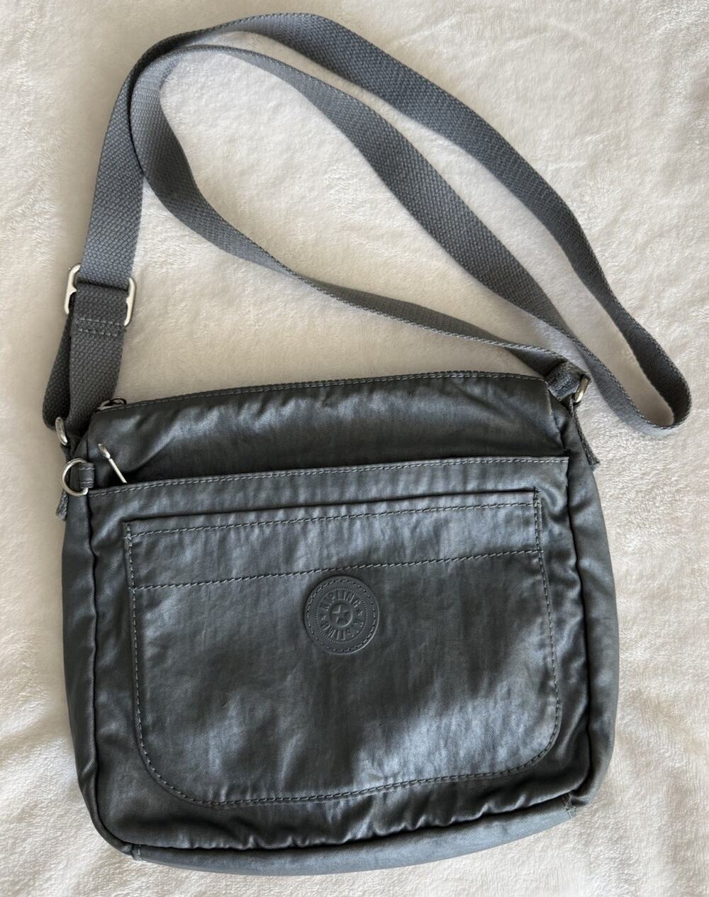 Kipling Nylon Stone Gray Crossbody Bag Adjustable Strap Zipper Pockets